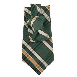 Snapper Vintage New‎ Dead Stock Clip on Tie green yellow white plaid 80's
